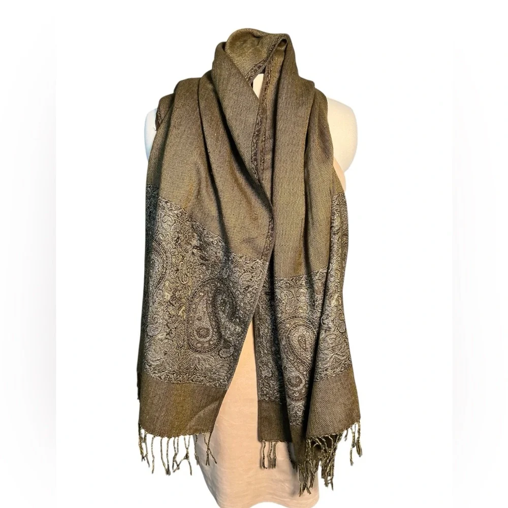 Olive and silver pashmina